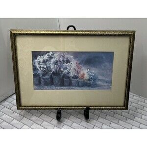 Vtg Signed Original Watercolor Painting Pansies Framed 11.75x16” Signed